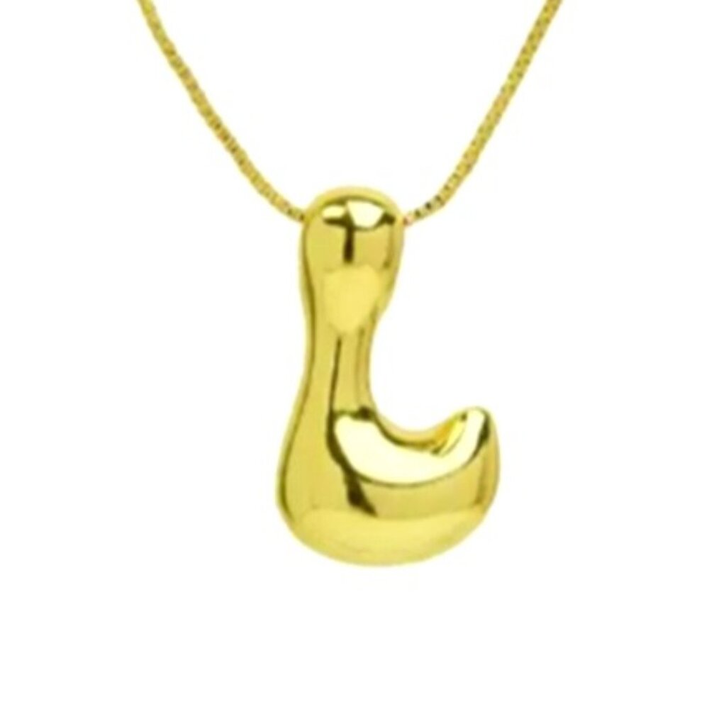 14k Gold Plated Chunky Balloon Bubble Initial Charm Pendant Necklace - Letter L